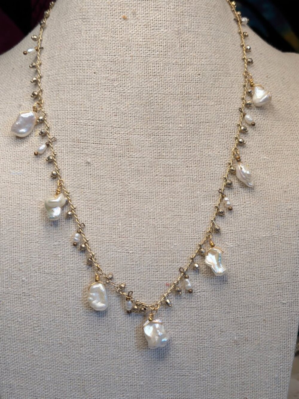 Gold Tone Baroque Pearl Necklace by Nakamol